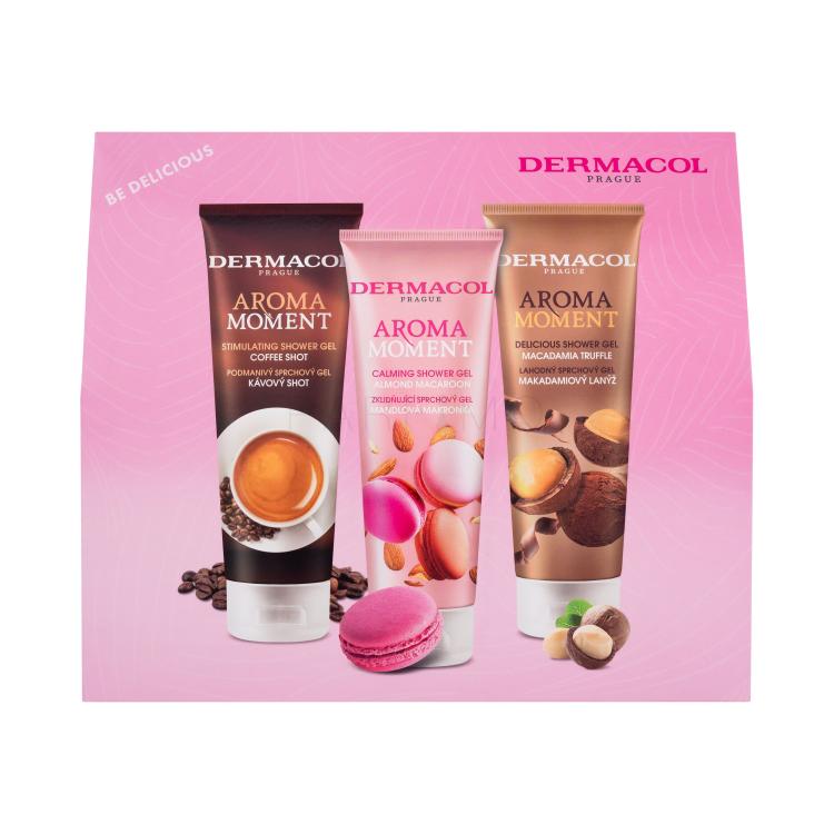 Dermacol Aroma Moment Be Delicious Darilni set gel za prhanje Coffee Shot 250 ml + gel za prhanje Almond Macaroon 250 ml + gel za prhanje Macadamia Truffle 250 ml