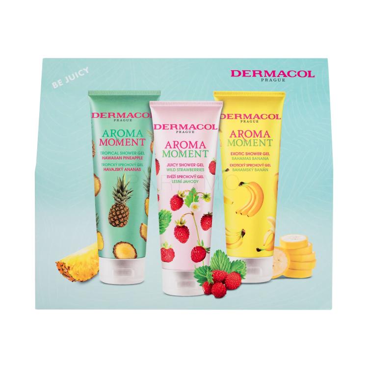 Dermacol Aroma Moment Be Juicy Darilni set gel za prhanje Hawaiian Pineapple 250 ml + gel za prhanje Wild Strawberries 250 ml + gel za prhanje Bahamas Banana 250 ml