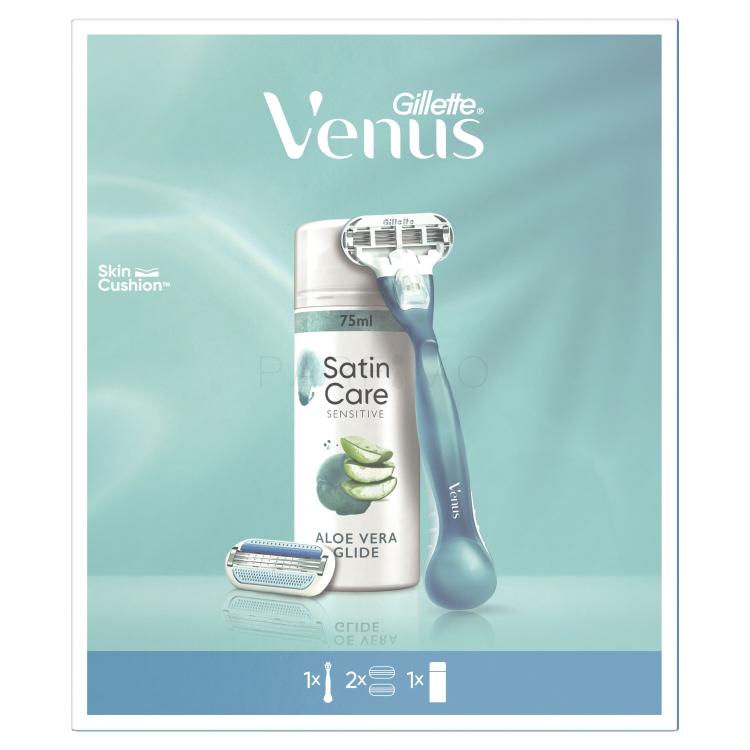 Gillette Venus Darilni set brivnik Venus Smooth 1 kos + nadomestne britvice 1 kos + gel za britje Satin Care Sensitive Aloe Vera 75 ml