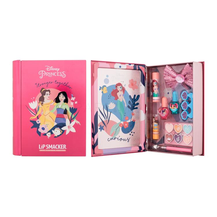Lip Smacker Disney Princess Magic Book Tin Darilni set balzam za ustnice 3,4 g + osvetljevalna krema 6 x 0,25 g + lak za nohte 2 x 4,25 ml + šminka 1,25 g + aplikator + sponka za lase + ločevalnik za prste + pločevinasta škatla