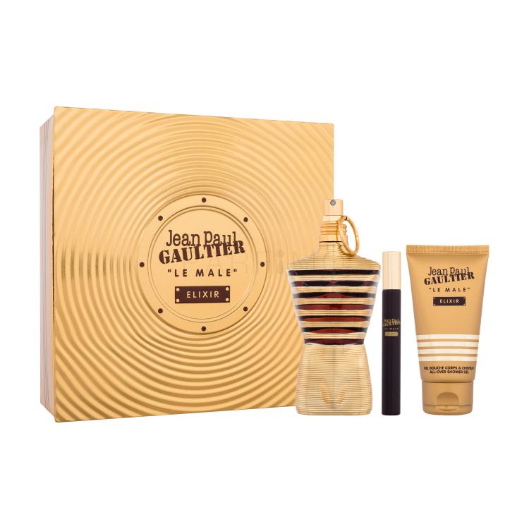 Jean Paul Gaultier Le Male Elixir Darilni set parfum 125 ml + gel za prhanje 75 ml + parfum 10 ml + pločevinasta škatla