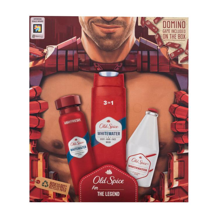 Old Spice Whitewater Darilni set deodorant 150 ml + gel za prhanje 3v1 250 ml + vodica po britju 100 ml + domine poškodovana škatla