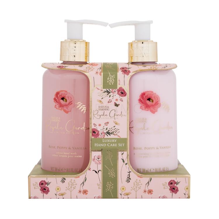 Baylis &amp; Harding Royale Garden Luxury Hand Care Set Darilni set losjon za telo Royale Garden Rose, Poppy &amp; Vanilla 300 ml + milo za roke Royale Garden Rose, Poppy &amp; Vanilla 300 ml poškodovana embalaža