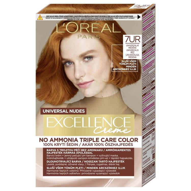 L&#039;Oréal Paris Excellence Creme Triple Protection Barva za lase za ženske 48 ml Odtenek 7UR Universal Copper