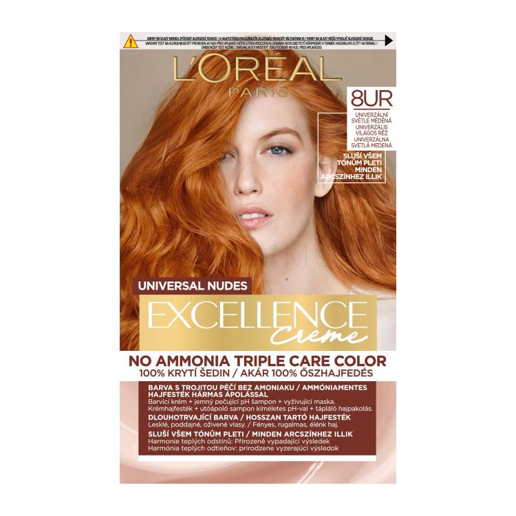 L&#039;Oréal Paris Excellence Creme Triple Protection Barva za lase za ženske 48 ml Odtenek 8UR Universal Light Copper