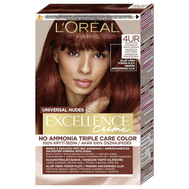 L&#039;Oréal Paris Excellence Creme Triple Protection Barva za lase za ženske 48 ml Odtenek 4UR Universal Dark Red