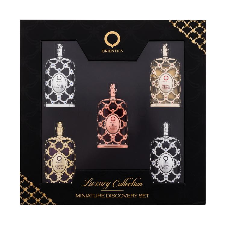 Orientica Luxury Collection Darilni set parfumska voda Royal Amber 7,5 ml + parfumska voda Royal Bleu 7,5 ml + parfumska voda Velvet Gold 7,5 ml + parfumska voda Oud Saffron 7,5 ml + parfumska voda Amber Rouge 7,5 ml