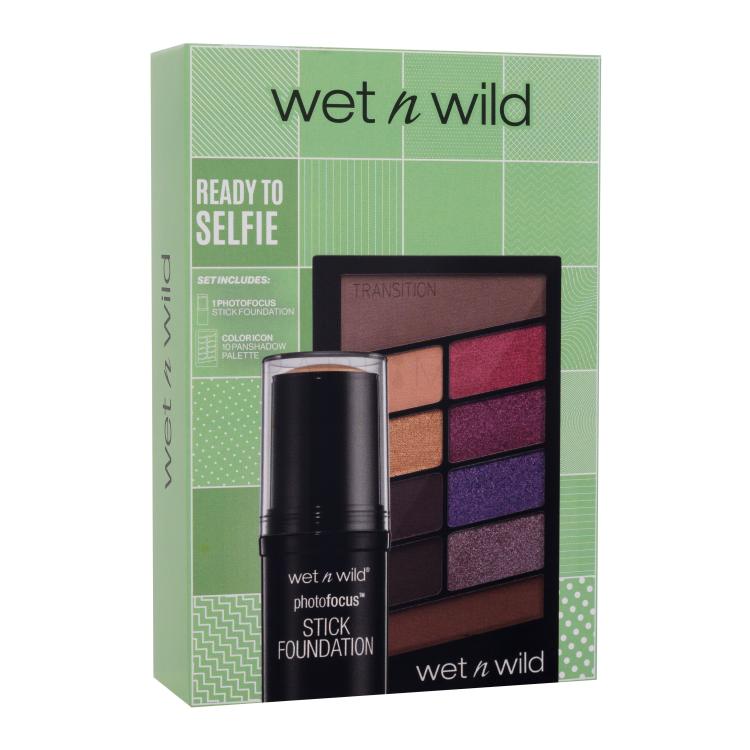 Wet n Wild Ready To Selfie Darilni set puder v stiku Photo Focus Stick Foundation 12 g Soft Beige + paletka senčil za oči Color Icon 10 Panshadow Palette 10 g V.I. Purple