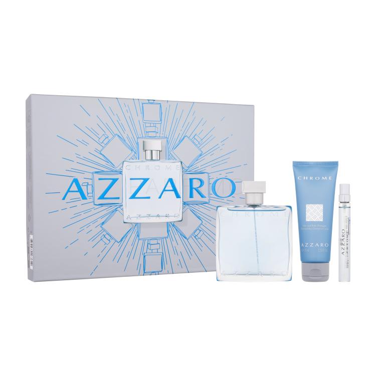 Azzaro Chrome Darilni set toaletna voda 100 ml + toaletna voda 10 ml + šampon za lase in telo 75 ml