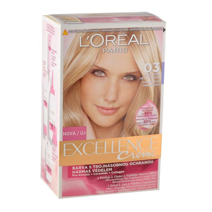 L&#039;Oréal Paris Excellence Creme Triple Protection Barva za lase za ženske 1 kos Odtenek 03 Lightest Natural Ash Blonde poškodovana škatla