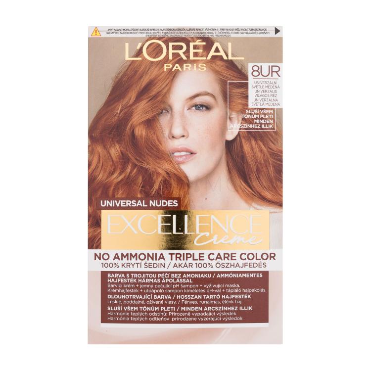 L&#039;Oréal Paris Excellence Creme Triple Protection Barva za lase za ženske 48 ml Odtenek 8UR Universal Light Copper poškodovana škatla