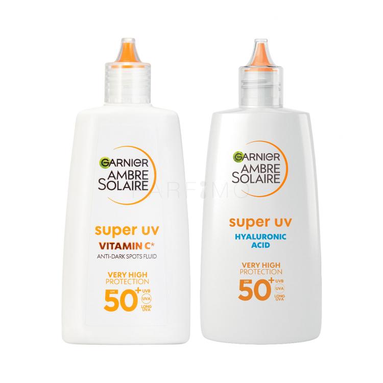 Set Zaščita pred soncem za obraz Garnier Ambre Solaire Super UV Hyaluronic Acid SPF50+ + Zaščita pred soncem za obraz Garnier Ambre Solaire Super UV Vitamin C SPF50+