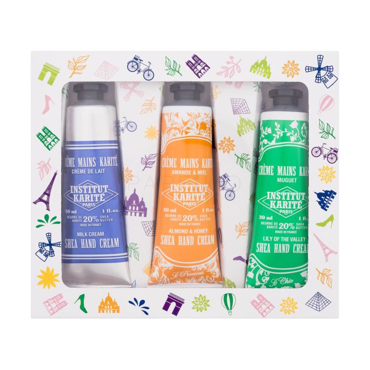 Institut Karité Shea Hand Cream Darilni set krema za roke Shea Hand Cream Milk Cream 30 ml + krema za roke Shea Hand Cream Almond &amp; Honey 30 ml + krema za roke Shea Hand Cream Lily Of The Valley 30 ml