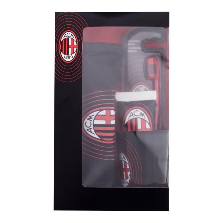 Milan AC Milan Darilni set zobna pasta 75 ml + zobna ščetka + lonček za zobno ščetko + kozmetična torbica