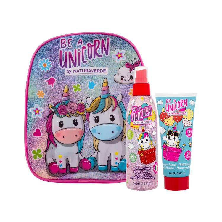 Naturaverde Be A Unicorn Darilni set šampon 100 ml + balzam brez izpiranja v spreju 200 ml + nahrbtnik