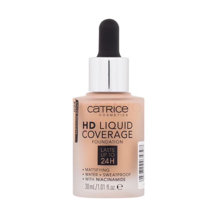 Catrice HD Liquid Coverage 24H Puder za ženske 30 ml Odtenek 034 Medium Beige