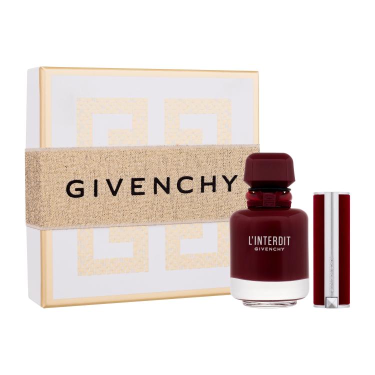 Givenchy L&#039;Interdit Rouge Ultime Darilni set parfumska voda 50 ml + šminka Le Rouge Deep Velvet 3,4 g 37 Rouge Grainé