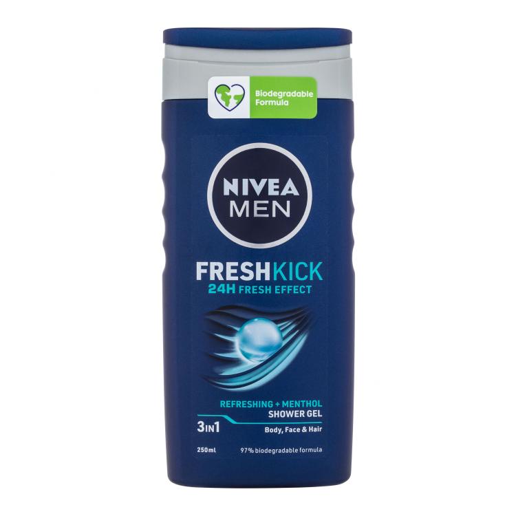 Nivea Men Fresh Kick Shower Gel 3in1 Gel za prhanje za moške 250 ml poškodovana steklenička