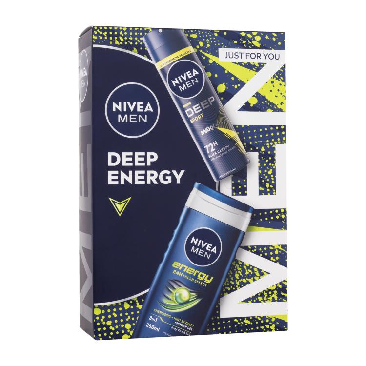 Nivea Men Deep Energy Darilni set antiperspirant Men Deep Sport 150 ml + gel za prhanje Men Energy 250 ml