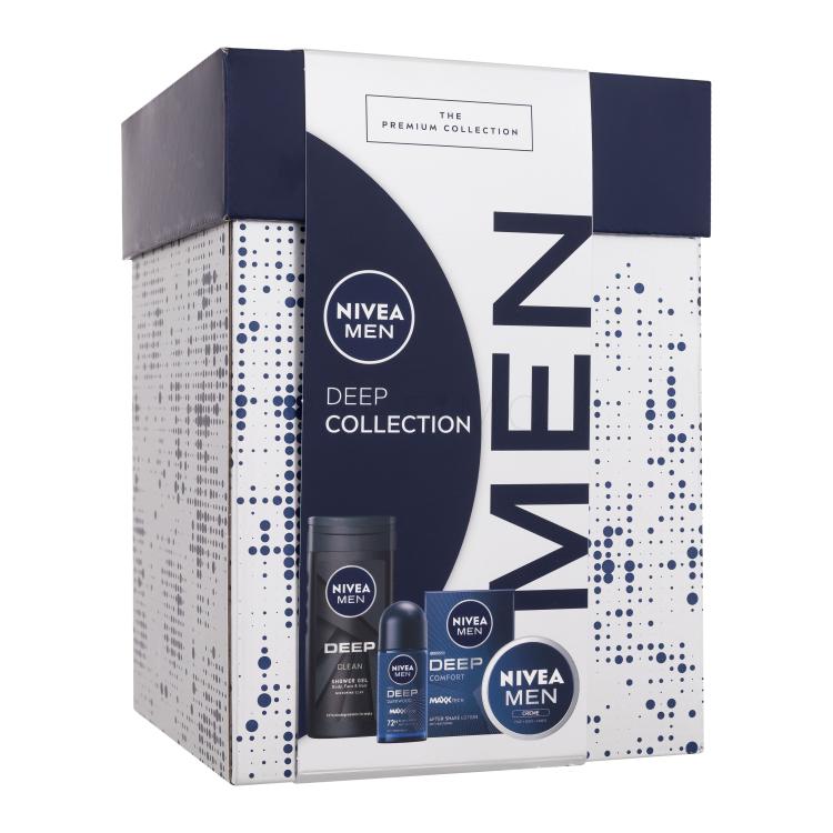 Nivea Men Deep Collection Darilni set krema za obraz, telo in roke Men Creme 75 ml + vodica po britju Men Deep Comfort 100 ml + antiperspirant Men Deep Darkwood 50 ml + gel za prhanje Men Deep Clean 250 ml