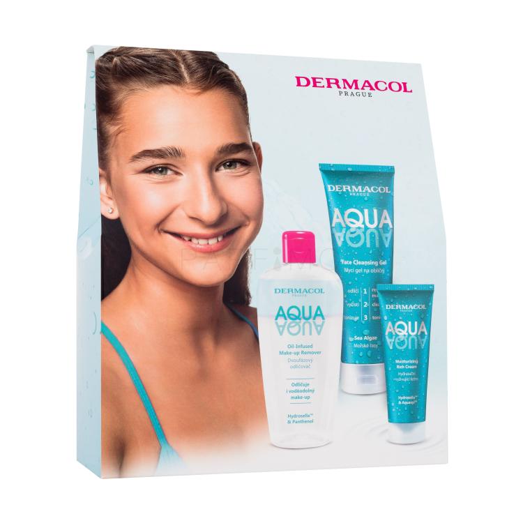 Dermacol Aqua Darilni set krema za obraz Aqua Moisturizing Rich Cream 50 ml + čistilni gel za obraz Aqua Face Cleansing Gel 150 ml + dvofazni odstranjevalec ličil Aqua Oil-Infused Make-Up Remover 200 ml