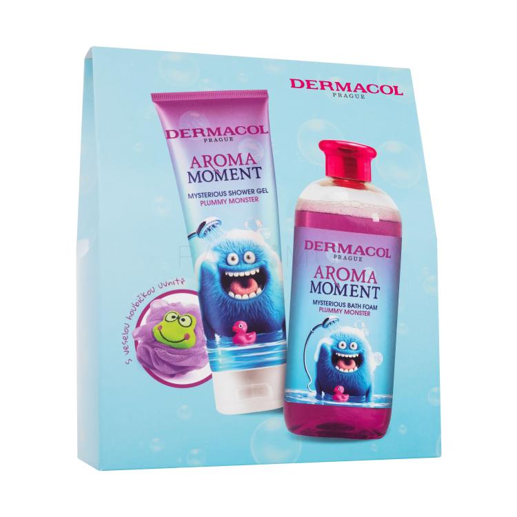 Dermacol Aroma Moment Plummy Monster Darilni set pena za kopel Plummy Monster 500 ml + gel za prhanje Plummy Monster 250 ml + gobica za prhanje