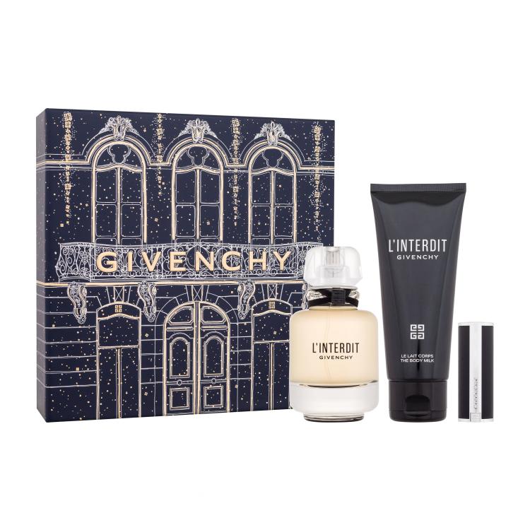 Givenchy L&#039;Interdit Darilni set parfumska voda 50 ml + losjon za telo 75 ml + šminka Le Rouge Interdit Intense Silk 1,5 g 333