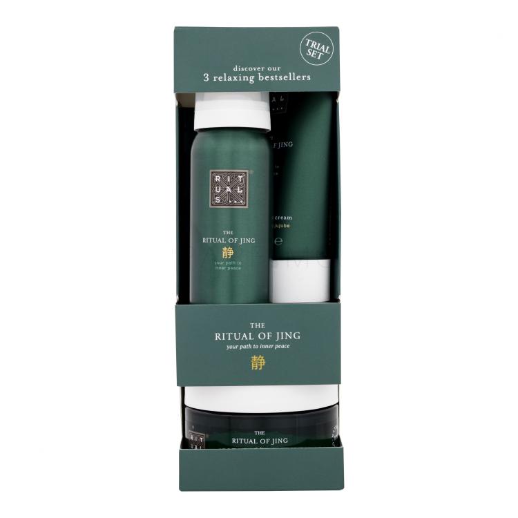 Rituals The Ritual Of Jing 3 Relaxing Bestsellers Darilni set krema za telo The Ritual Of Jing 70 ml + pena za prhanje The Ritual Of Jing 50 ml + piling za telo The Ritual Of Jing 125 g poškodovana škatla