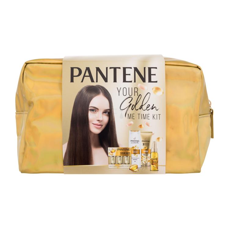 Pantene PRO-V Your Golden Me Time Kit Darilni set šampon Intensive Repair 250 ml + balzam Intensive Repair 160 ml + olje za lase Keratin Protect Oil 100 ml + intenzivna nega za lase Serum Shots Intensive Repair 3x15 ml + kozmetična torbica