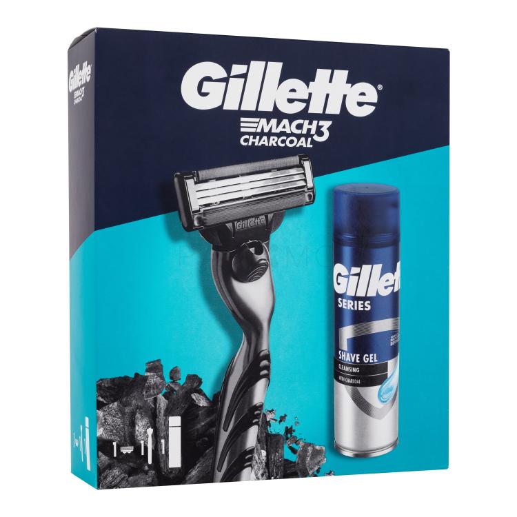 Gillette Mach3 Charcoal Darilni set brivnik Mach3 Charcoal 1 kos + gel za britje Series Shave Gel Cleansing With Charcoal 200 ml