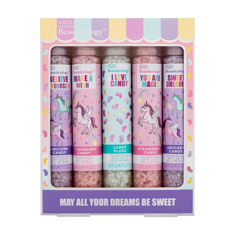 Baylis &amp; Harding Beauticology May All Your Dreams Be Sweet Darilni set kopalna sol Unicorn Candy 2 x 65 g + kopalna sol Strawberry Candy 2 x 65 g + kopalna sol Candy Floss 65 g