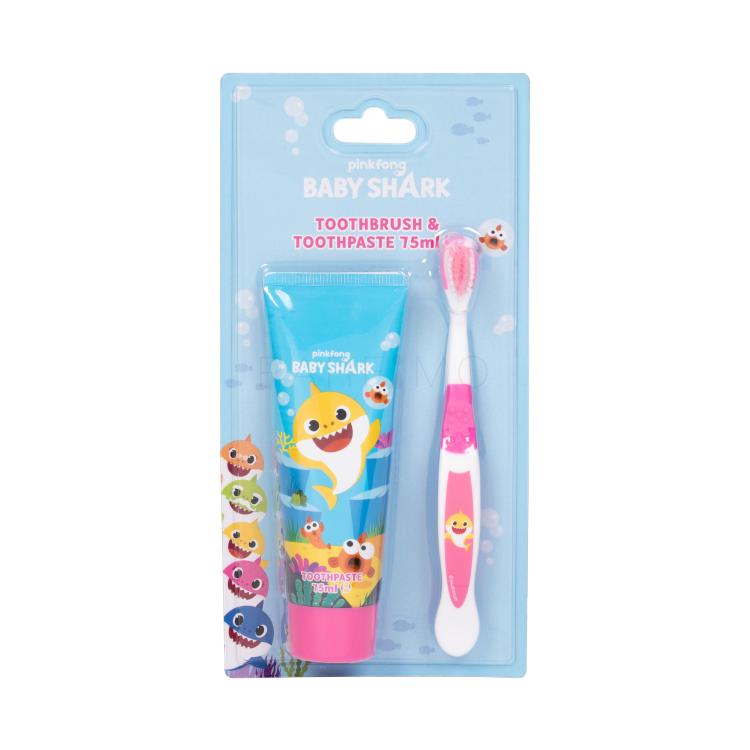 Pinkfong Baby Shark Darilni set zobna ščetka 1 kos + zobna pasta 75 ml poškodovana embalaža