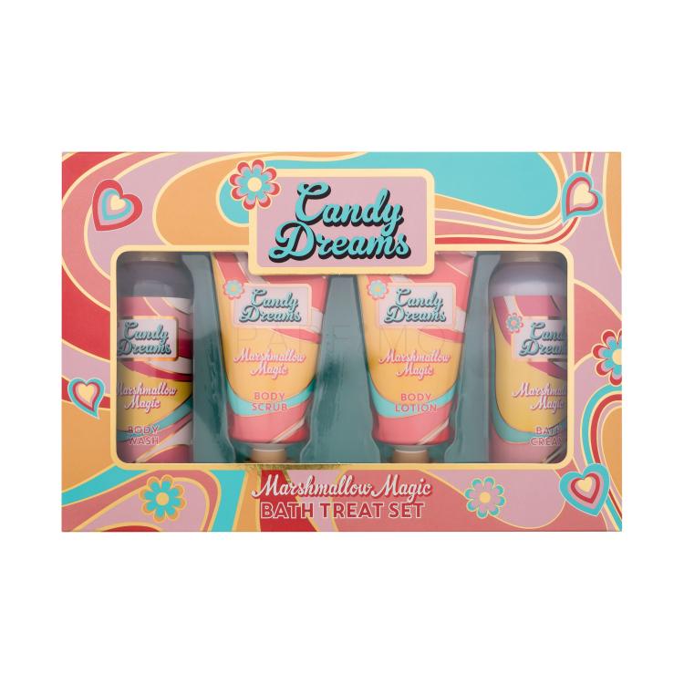 Xpel Candy Dreams Marshmallow Bath Treat Set Darilni set gel za prhanje Marshmallow Magic 100 ml + piling za telo Marshmallow Magic 50 ml + losjon za telo Marshmallow Magic 50 ml + krema za kopel Marshmallow Magic 100 ml