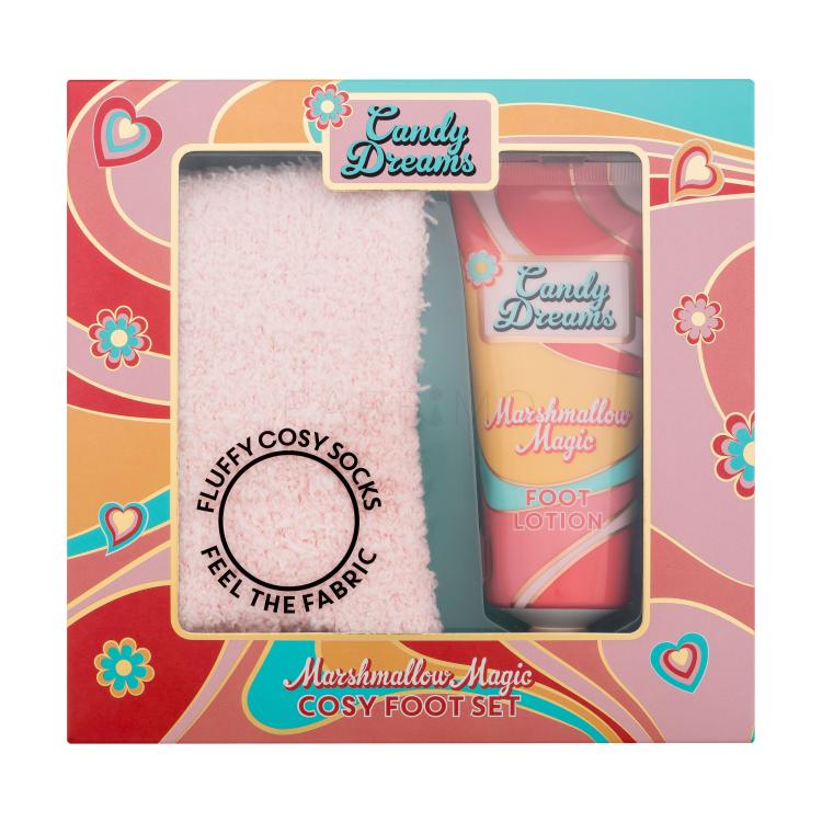 Xpel Candy Dreams Marshmallow Magic Cosy Foot Set Darilni set losjon za stopala Marshmallow Magic 100 ml + 1 par mehkih nogavic one size poškodovana škatla