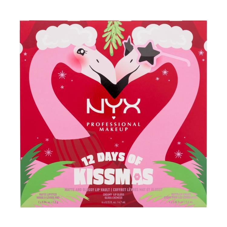 NYX Professional Makeup Fa La La L.A. Land 12 Days Of Kissmas Darilni set glos za ustnice 6 kos + šminka 6 kos poškodovana škatla