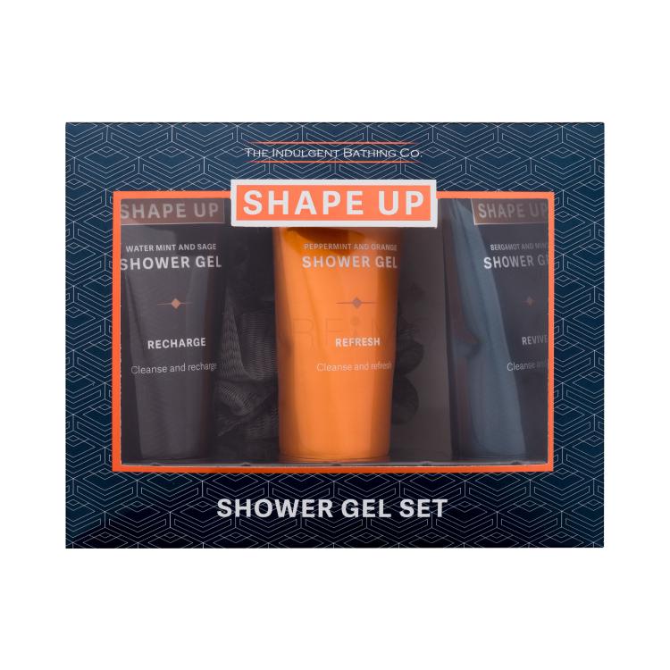 Xpel Shape Up Shower Gel Set Darilni set gel za prhanje Bergamot &amp; Mint 100 ml + gel za prhanje Peppermint &amp; Orange 100 ml + gel za prhanje Water Mint &amp; Sage 100 ml + gobica za prhanje