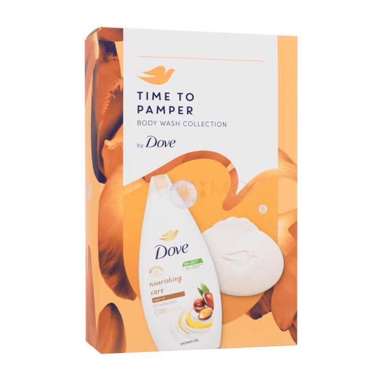 Dove Time To Pamper Body Wash Collection Darilni set gel za prhanje Nourishing Care 250 ml + trdo milo Nourishing Beauty Cream Bar 90 g poškodovana škatla