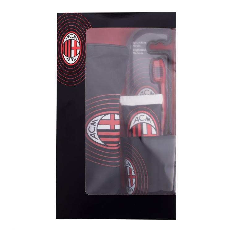 Milan AC Milan Darilni set zobna pasta 75 ml + zobna ščetka + lonček za zobno ščetko + kozmetična torbica poškodovana škatla