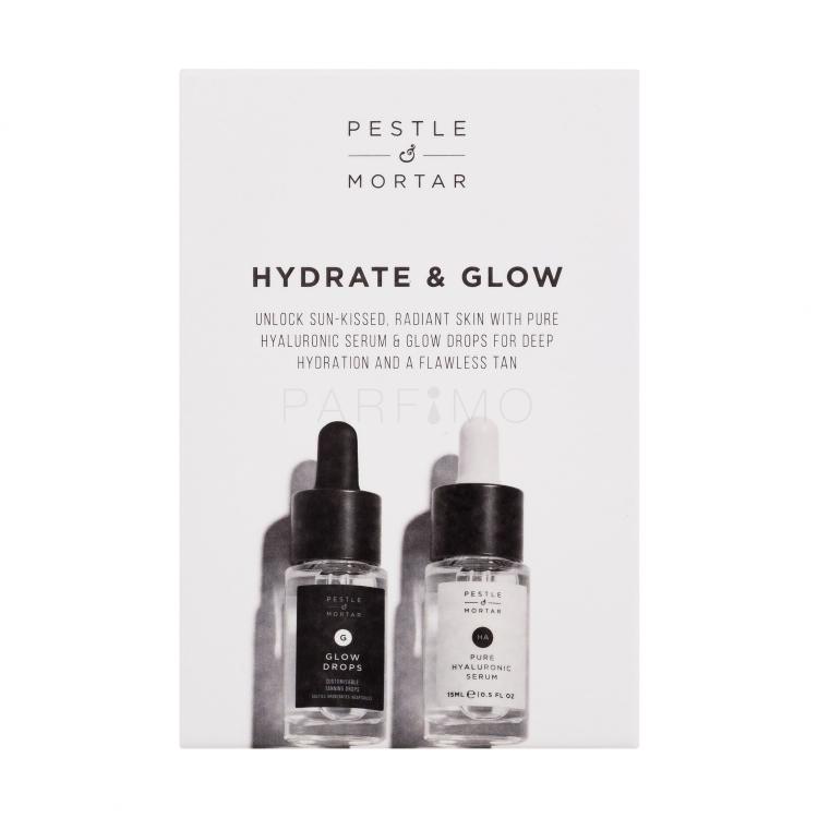 Pestle &amp; Mortar Hydrate &amp; Glow Darilni set serum za obraz Pure Hyaluronic Serum 15 ml + samoporjavitveni serum za obraz Glow Drops 15 ml