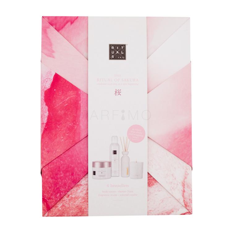 Rituals The Ritual Of Sakura 4 Bestsellers Darilni set pena za prhanje The Ritual Of Sakura Foaming Shower Gel 200 ml + krema za telo The Ritual Of Sakura Magic Touch Body Cream 200 ml + dišeča svečka The Ritual Of Sakura Scented Candle 140 g + dišeče palčke The Ritual Of Sakura Fragrance Sticks 70 