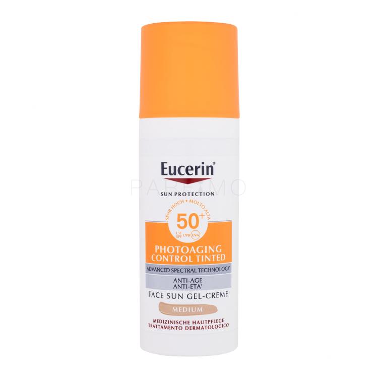 Eucerin Sun Protection Photoaging Control Tinted Gel-Cream SPF50+ Zaščita pred soncem za obraz za ženske 50 ml Odtenek Medium poškodovana škatla