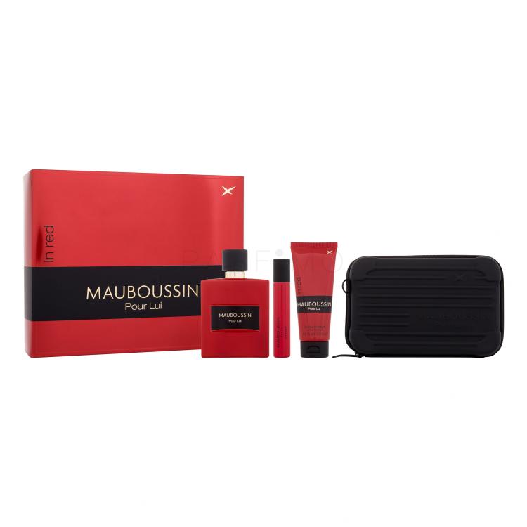 Mauboussin Pour Lui In Red Darilni set parfumska voda 100 ml + gel za prhanje 75 ml + parfumska voda 20 ml + torbica za čez ramo