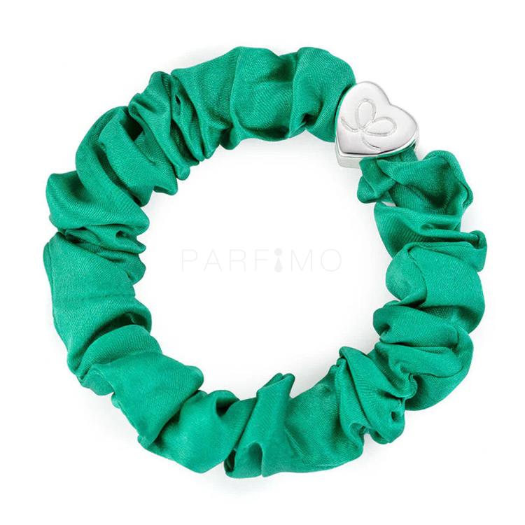 By Eloise London Silk Scrunchie Silver Heart Elastika za lase za ženske 1 kos Odtenek Jungle Green