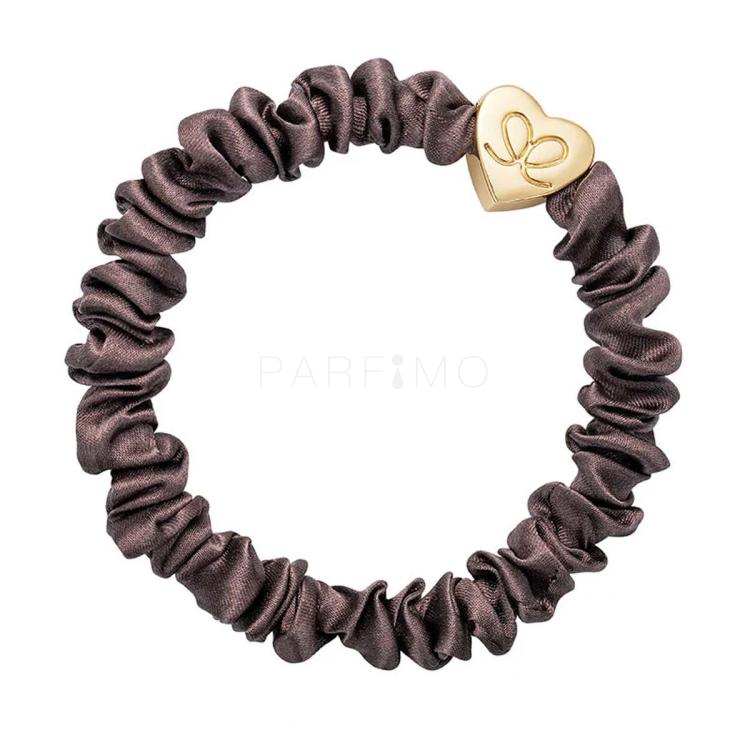 By Eloise London Skinny Silk Scrunchie Gold Heart Elastika za lase za ženske 1 kos Odtenek Mocha
