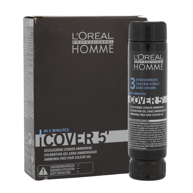 L&#039;Oréal Professionnel Homme Cover 5´ Barva za lase za moške 3x50 ml Odtenek 3 Dark Brown