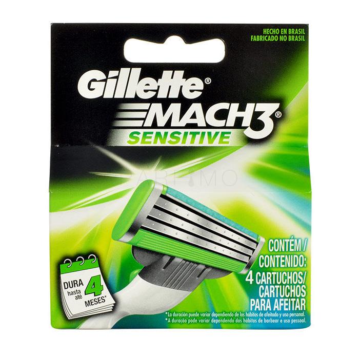 Gillette Mach 3 Sensitive Nadomestne britvice za moške 4 kos poškodovana škatla