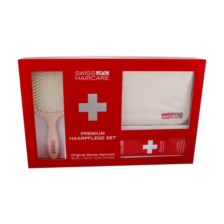 Swiss Haircare Premium Darilni set ravna krtača za lase Paddle Brush 1 ks + šampon za barvane lase 200 ml + torbica