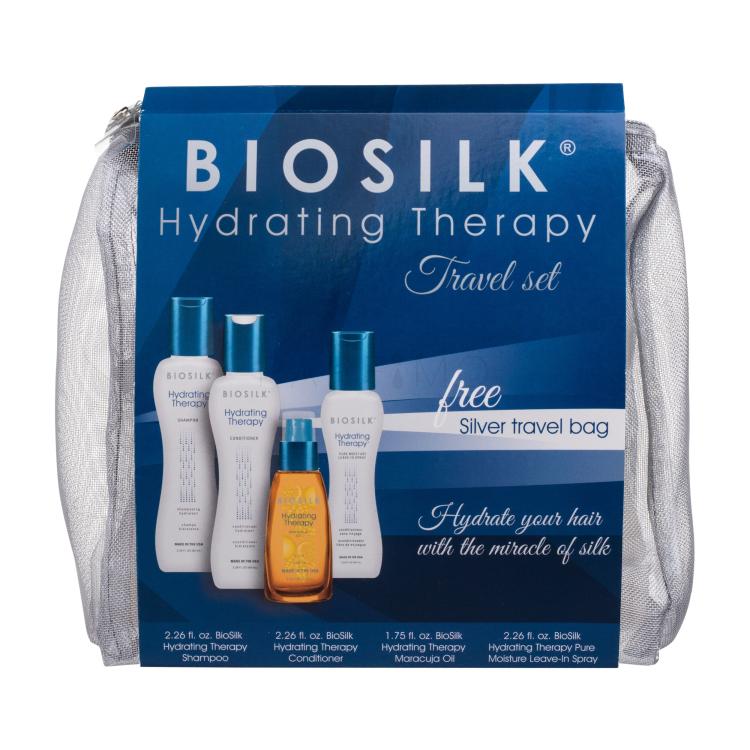 Farouk Systems Biosilk Hydrating Therapy Darilni set šampon 67 ml + balzam 67 ml + olje za lase 52 ml + balzam za lase brez izpiranja 67 ml + kozmetična torbica