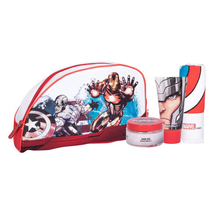 Marvel Avengers Darilni set gel za prhanje 75 ml + gel za lase 75 ml + žínka + kozmetična torbica