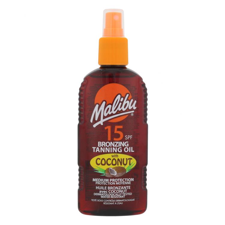 Malibu Bronzing Tanning Oil Coconut SPF15 Zaščita pred soncem za telo za ženske 200 ml